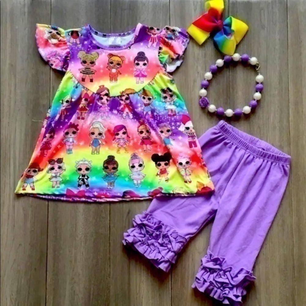 LOL Dolls 4T Rainbow Girls Ruffle Outfit